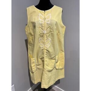Vintage Lisa Smock By Lisanne Shift Dress Womens One Size Yellow Butterfly Zip